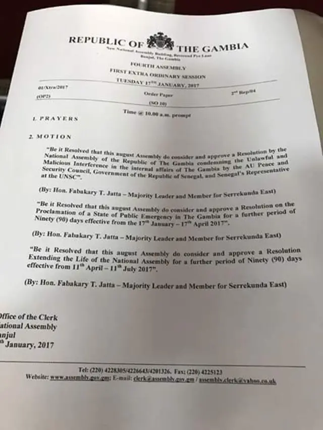 Copy of the parliamentary resolution