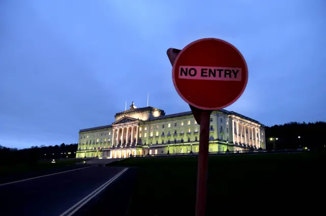 A 'no entry' sign outside parliament Buildings at Stormont