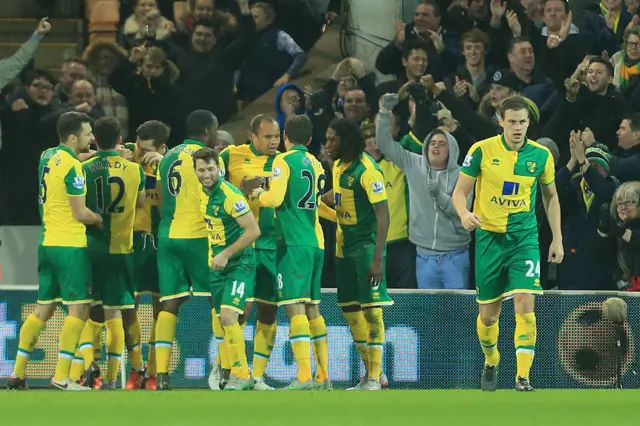 Norwich City celebrating a goal against Southampton