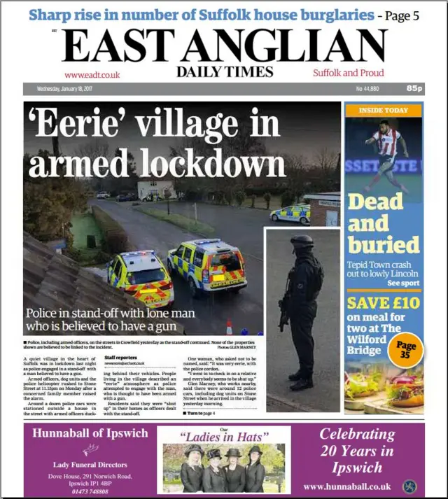 East Anglian Daily Times' front page