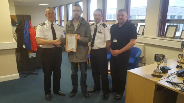 Daniel Brassett receives a police bravery award