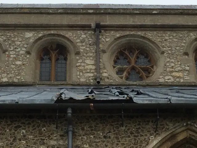 Damage to the roof of St Mary's Church