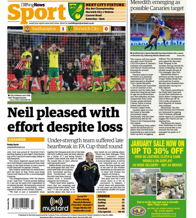 Back page of the Norwich Evening News