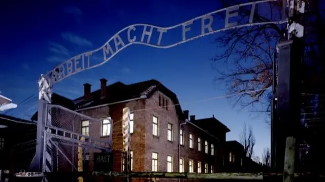 The entrance to Auschwitz-Birkenau concentration camp in Oswiecim, Poland