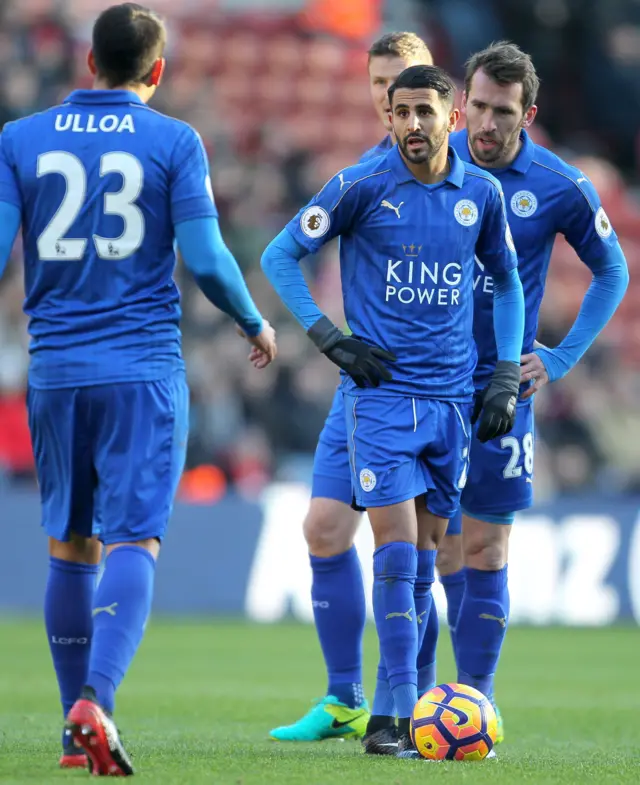 Riyad Mahrez prepares to take free-kick