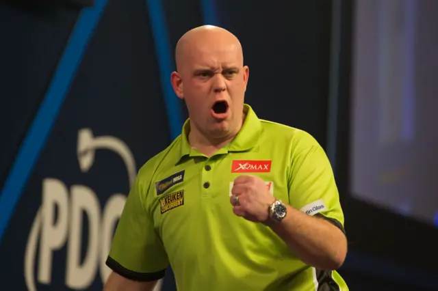 Michael van Gerwen reacts