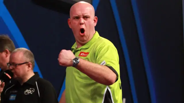 Michael van Gerwen reacts