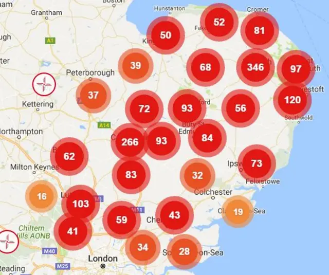 Mission map for the east Anglian Air Ambulance