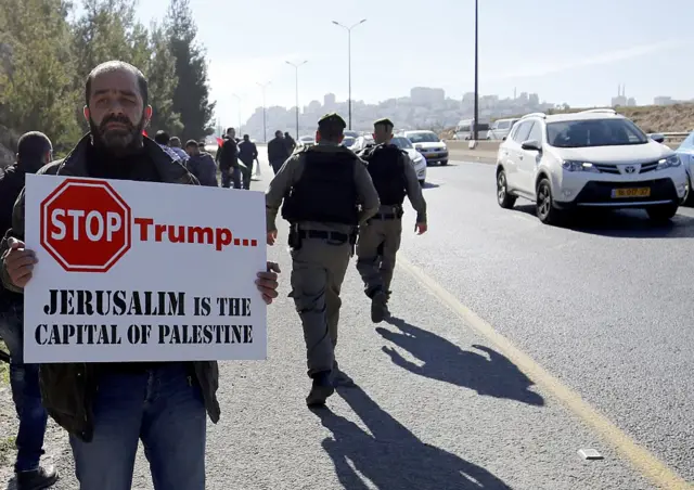 A Palestinian man at an anti-Israeli settlement protest on 20 January.