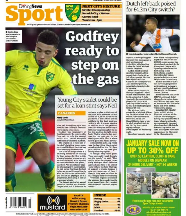 Back page of Norwich Evening News