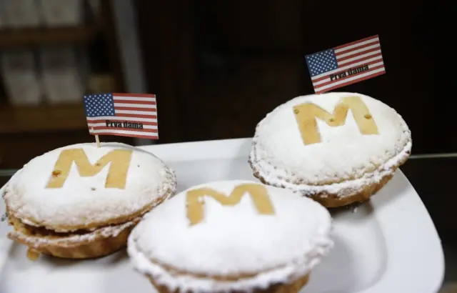 Apple pies pay tribute to Melania Trump in a bakery in downtown Sevnica, Slovenia