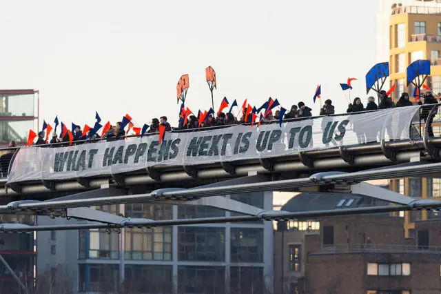 Protesters took to Millennium Bridge in London as well