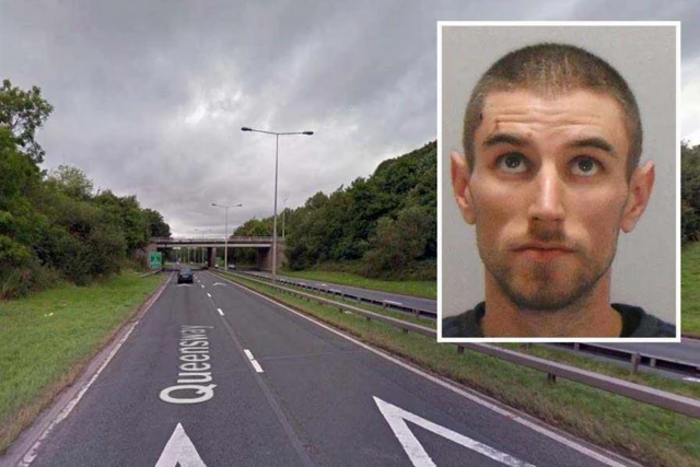 The A442 in Telford where the car was driven at 110mph. Inset: Lee Bott