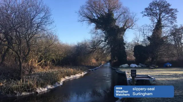 Ice on the staithe at Surlingham