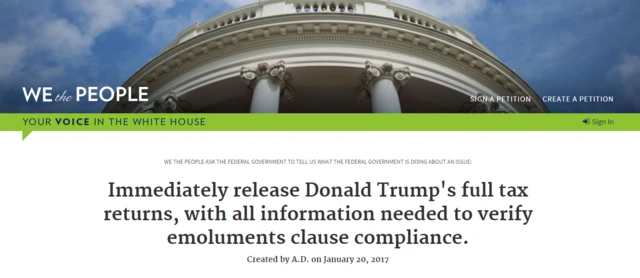 Screenshot of a petition on the White House website