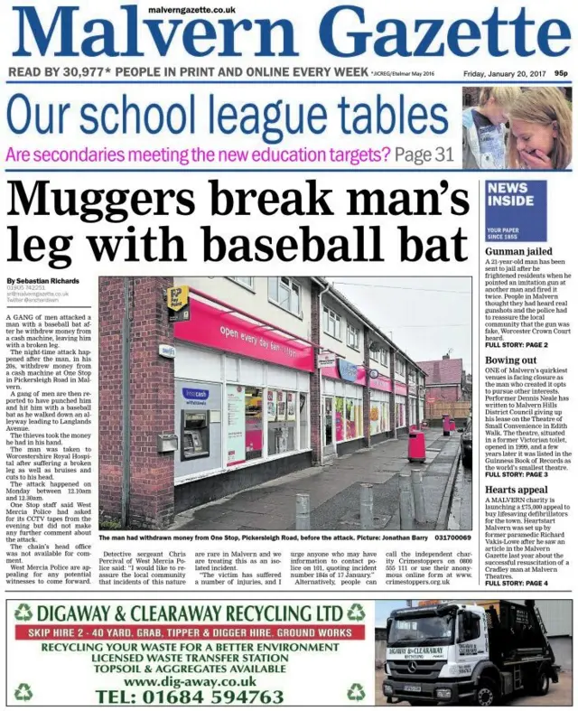 Malvern Gazette front page