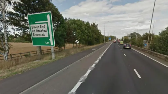 Screenshot of the A12 sign to Rivenhall