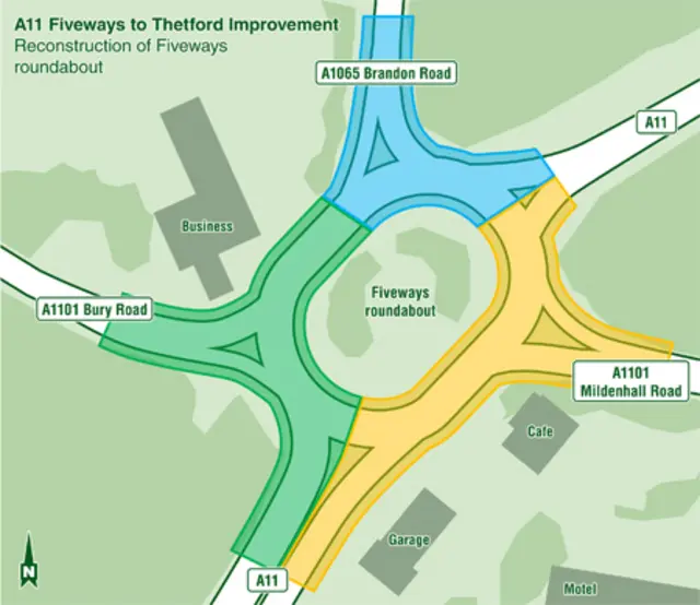 A11 Fiveways roundabout plan