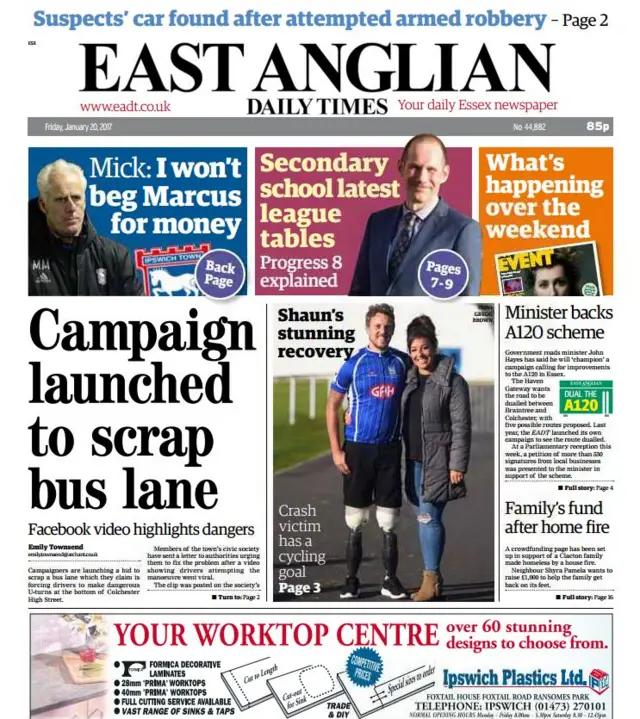 East Anglian Daily Times front page