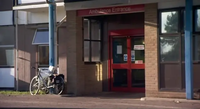 Entrance to A & E at the James Paget University Hospital