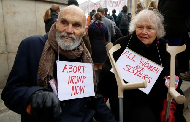 Protesters take part in the Women"s March in Paris, France, January 21, 2017.