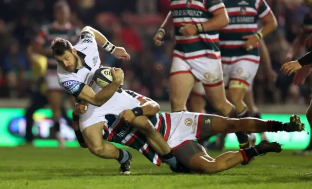 Tommy Seymour stretches over to score the opening try for Glasgow