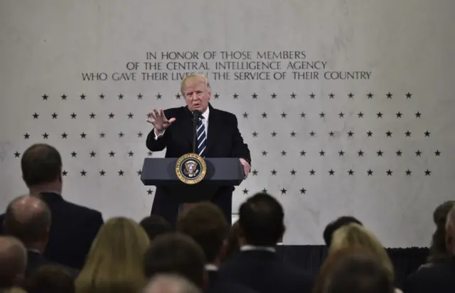 Trump spoke with the CIA memorial as his backdrop