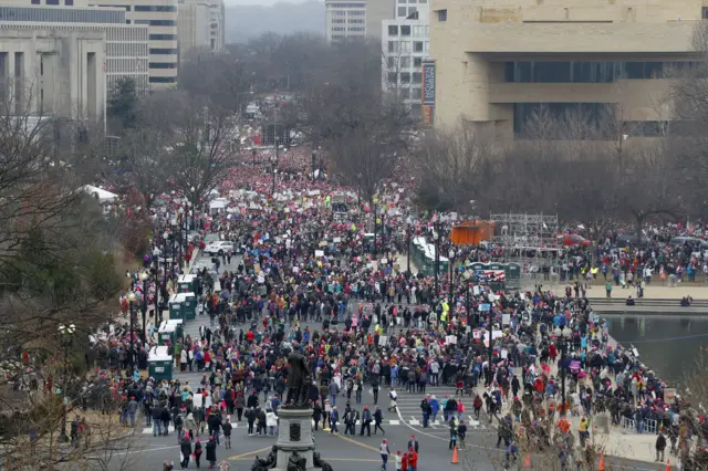 Protesters assemble during the Women"s March on Washington