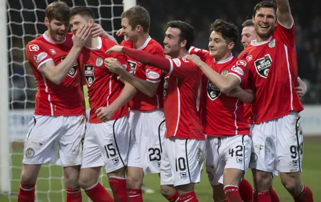 St Mirren celebrate going 2-0 up