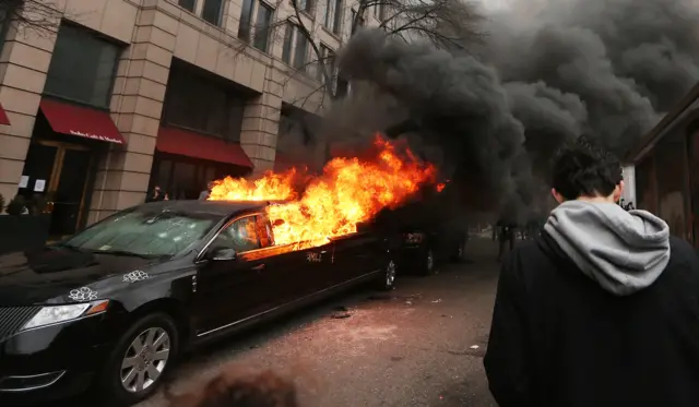 Car burns in Washington