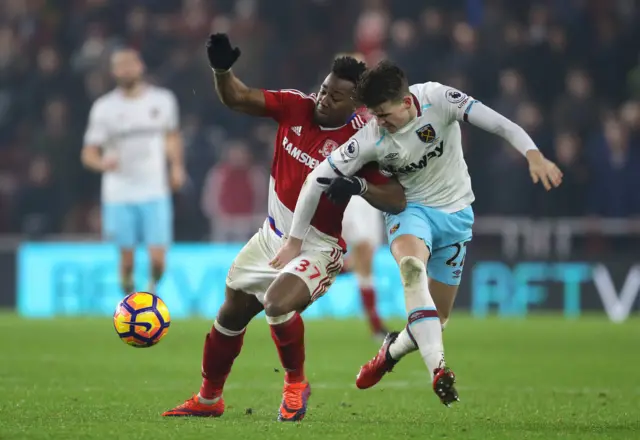 Middlesbrough's Adama Traore and West Ham United's Sam Byram