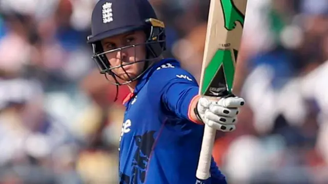 Jason Roy celebrates his 50