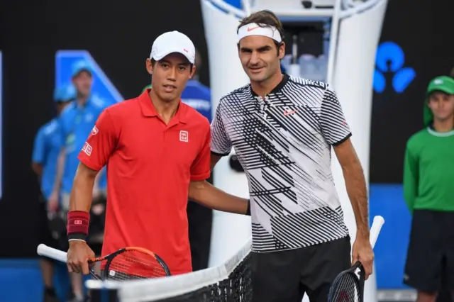 Kei Nishikori and Roger Federer