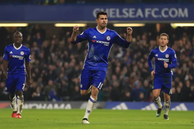 Diego Costa celebrates goal against Hull