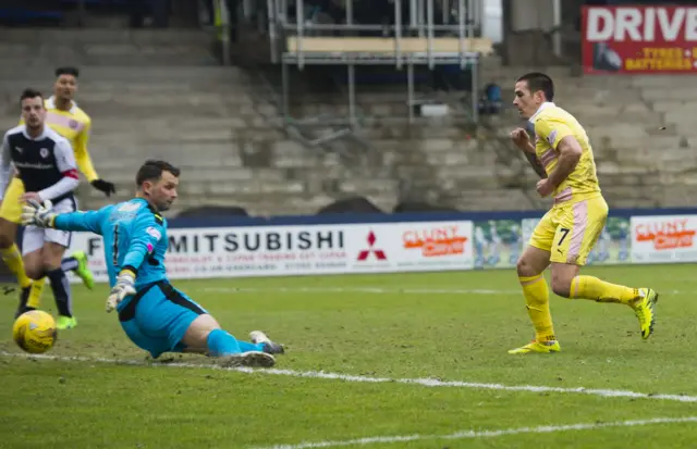 Jamie Walker (right) scores for Hearts