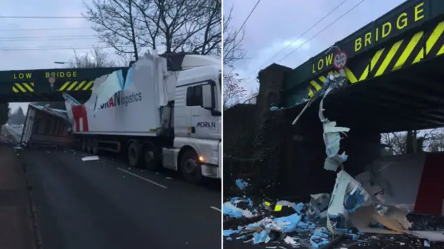 Lorry hits railway bridge on Cross City line