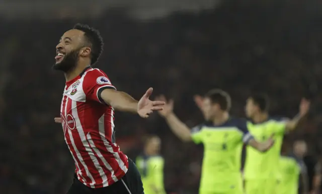 Southampton's Nathan Redmond celebrates scoring against Liverpool