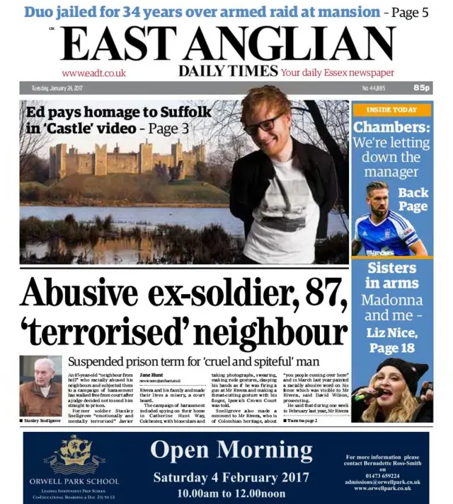 East Anglian Daily Times front page