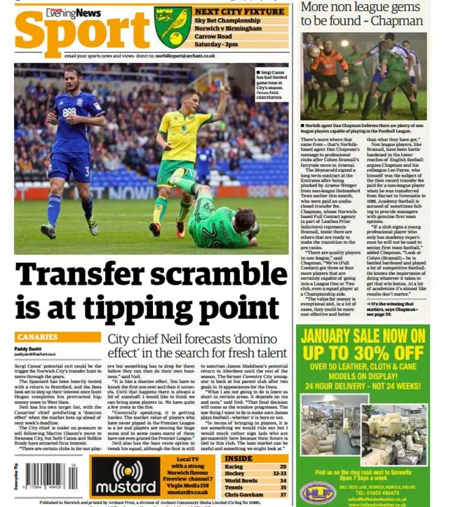 Back page of the Norwich Evening News