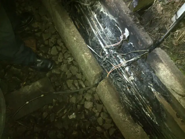 The damage caused to the signalling cables following the arson attack in the Bordesley area