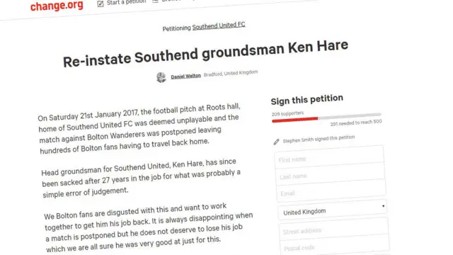 Petition to re-instate Southend United groundsman