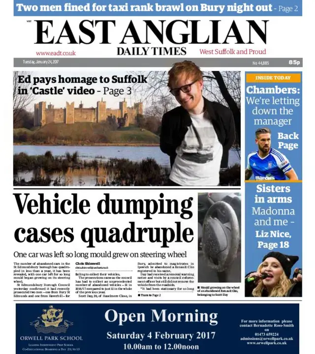 Front page of west edition of EADT