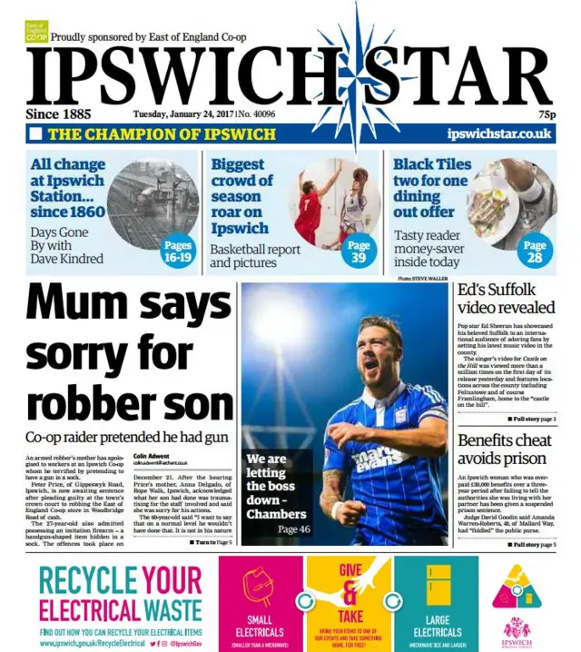 Front page of Ipswich Star