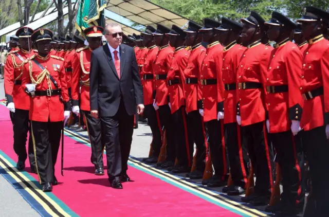 Mr Erdogan inspects troops in Tanzania