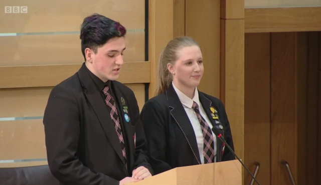 Jessica Reid and Callum Docherty from Braes High School