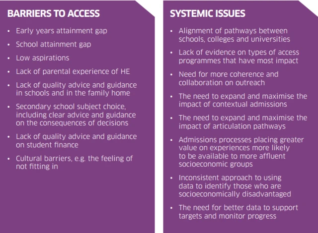 Widening access issues findings