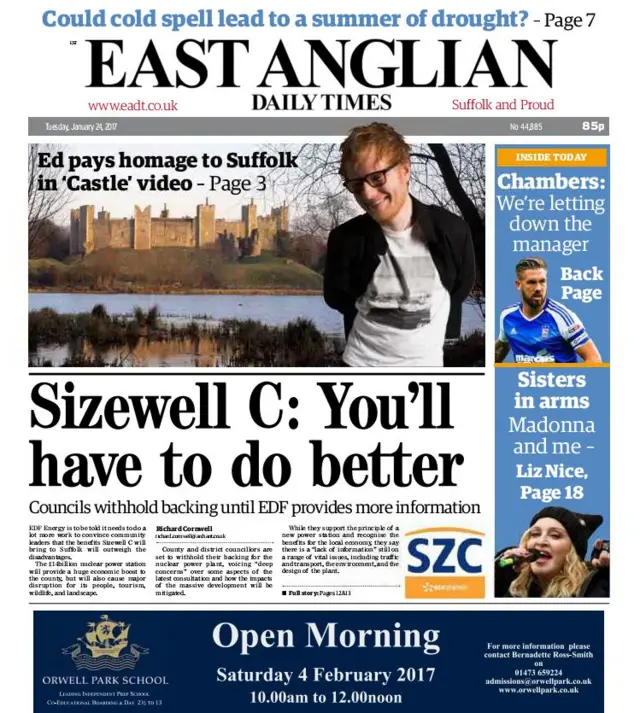 Front page of east edition of EADT