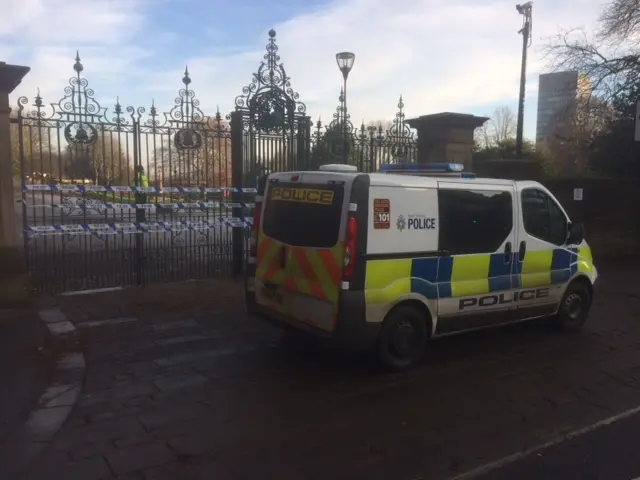 Police van and cordon at Weston Park