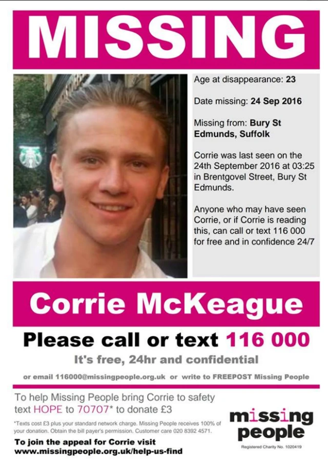 Missing People poster of Corrie Mckeague