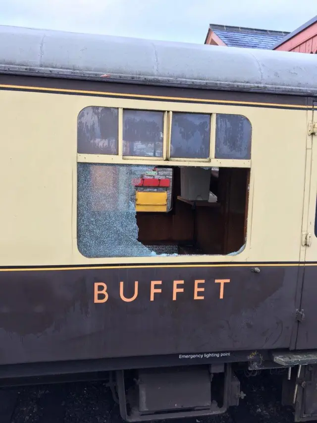 Damaged train carriage